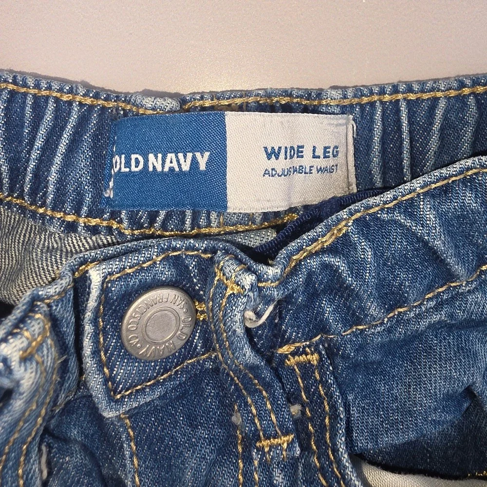 Old Navy Jeans Kids 12-18M Blue EUC Floral Embroidered Wide Leg Adjustable Waist